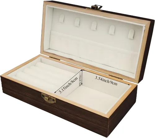 Miniatura 5 de Caja de joyería de madera hecha a mano - Organizador de viaje elegante para mujeres y hombres, ideas únicas de regalo para anillos, aretes, collares