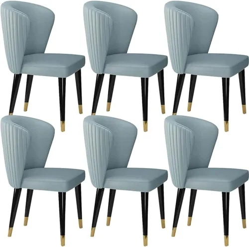 Miniatura 13 de Juego de 6 sillas de comedor de cuero de microfibra artificial, sillas de cocina con patas de madera maciza para habitación, cocina, sala de estar