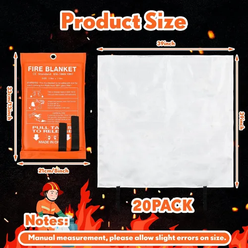 Miniatura 2 de Macarrie Paquete de 20 mantas contra incendios de 39 x 39 pulgadas, manta de emergencia para el hogar y la cocina, manta extintora de fibra