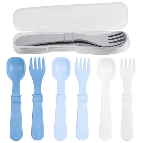 Miniatura 25 de Re-Play Juego de tenedores y cucharas para niños pequeños, juego de utensilios de 4 x 4 para niños, apto para lavavajillas y microondas, fabricado