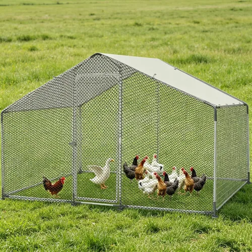 Morngardo Gallinero grande de metal para 10 pollos, jaula de aves de corral, gallinero con cubierta impermeable (64 pies cuadrados)