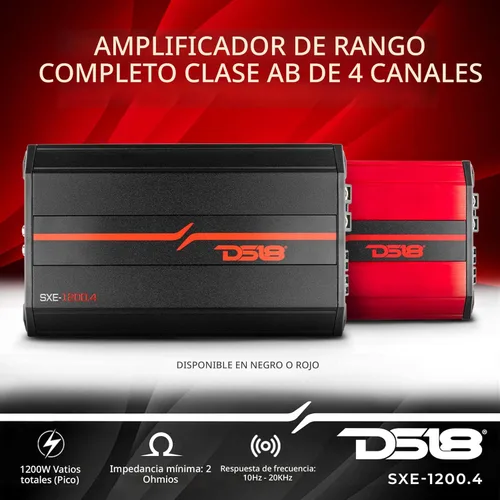 Miniatura 2 de DS18 SXE-1200.4/RD Amplificador de coche estéreo de rango completo clase A/B 4 canales 60x4 RMS @4 OHM 1200 vatios - Amplificador potente y compacto