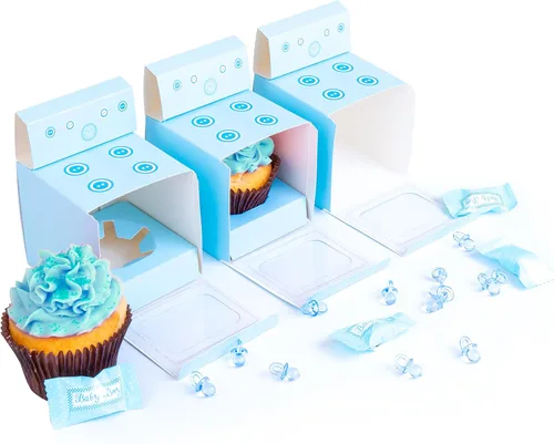 Miniatura 4 de Bun in the Oven - Cajas para cupcakes para baby shower, fiesta de revelación de género para niños y niñas (12 piezas, azul)