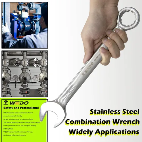 Miniatura 5 de WEDO Llave combinada llave inglesa de acero inoxidable, caja de doble extremo de 12 puntos, extremo abierto 0.394 in, desplazamiento de 15 grados