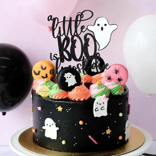 Miniatura 5 de Our Little Boo is Almost Due Cake Topper - Decoración de Halloween y otoño para baby shower, juego de pancartas y pancartas