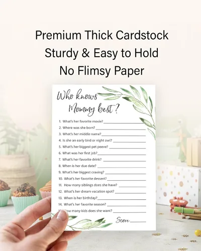 Miniatura 3 de GREENERY Baby Shower Games Who Knows Mommy Best – Paquete de 25 – Género NEUTRAL Baby Shower Juego Nuevo Parejas Coed Reveal Divertido Juego