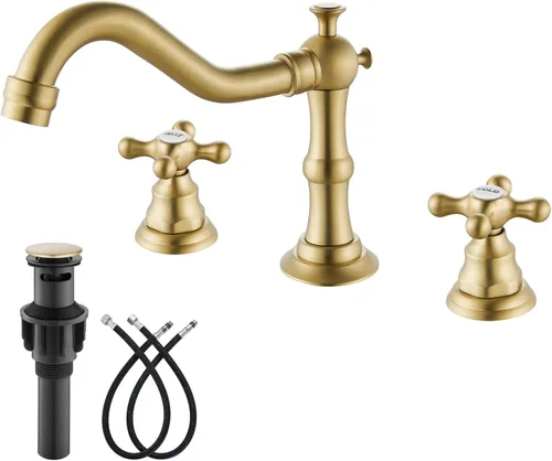 Miniatura 14 de gotonovo Grifo de baño de 3 agujeros y 8 pulgadas, grifo de lavabo de baño extendido, 2 asas cruzadas, grifo mezclador de tocador vintage con Latón