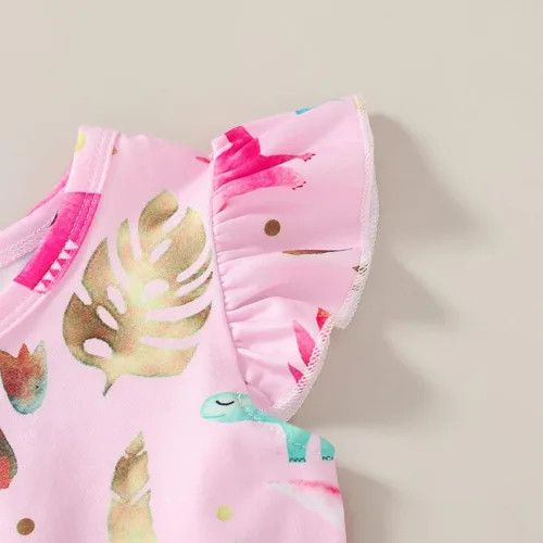 Miniatura 5 de Happy Town Vestido de dinosaurio para niñas y bebés, con volantes, manga con volantes, tutú de dinosaurio, vestido casual de verano