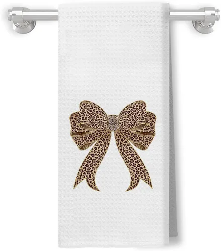 Miniatura 9 de Coquette - Toallas de cocina de leopardo con lazo rosa, toallas de mano retro de moda para baño, paños de cocina con estampado de leopardo funky