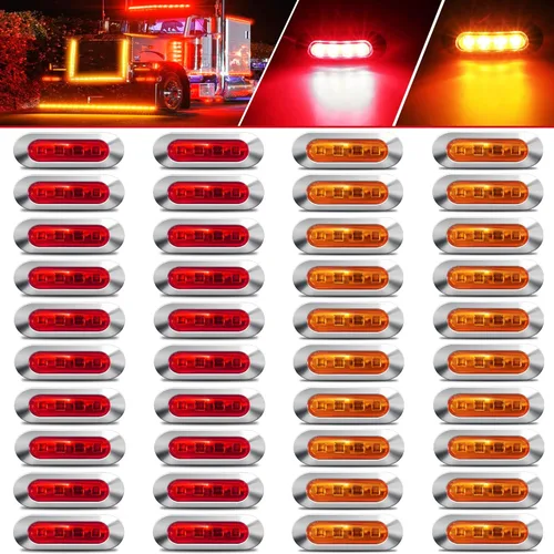 ALFU 40 luces LED indicadoras laterales de 20 ámbar+20 rojas DC12 V-24 V, luces LED intermitentes para remolques, luces delanteras y traseras con