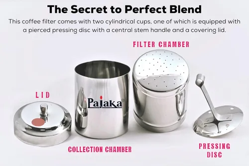 Miniatura 2 de PAJAKA Cafetera de Filtro del Sur de la India, taza de 2 a 4 tazas, Madras Kaapi Kappi, preparador de decocción por goteo, de acero inoxidable