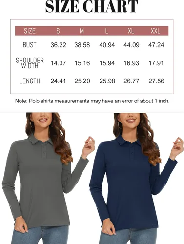 Miniatura 7 de TACVASEN Polo de manga larga para mujer, con protección solar UV, SPF para exteriores, manga larga, 3 botones, secado rápido, para golf