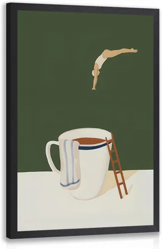 Miniatura 18 de Cyebmo Arte de Pared Retro Enmarcado de Café, Decoración de Pared de Taza de Café y Planta, Pintura en Lienzo de Acuarela de Café, Póster