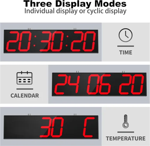 Miniatura 6 de CHKOSDA Reloj de pared digital de doble cara de 28.5 pulgadas, reloj grande LED multifuncional con temporizador, pantalla de temperatura y fecha