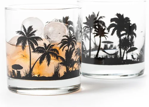 Miniatura 4 de Juego de vasos de whisky de paisaje de playa Black Lantern Juego de 2 vasos estilo antiguo de 11 oz Vasos de cóctel con base pesada en caja
