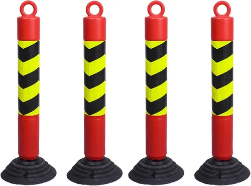 Miniatura 11 de AMUFJJ Bolardo de seguridad poste de acero para bolardo, estacionamiento de seguridad en carretera con base de goma y collares reflectantes, pila