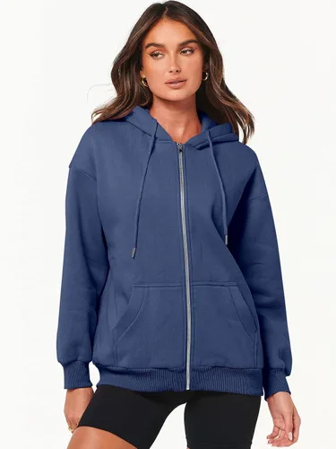 Miniatura 8 de ANRABESS Sudaderas con capucha y cremallera para mujer, de manga larga, sudaderas de gran tamaño, forro polar Y2K, con bolsillos, ropa de otoño