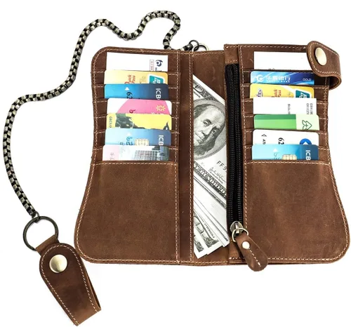 Miniatura 2 de Cartera de cuero para hombre con cadena de monedero bifold para tarjetas vintage