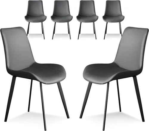 Miniatura 12 de seonyou Juego de 4 sillas de comedor de piel sintética negra para cocina, comedor, cómoda silla moderna de mediados de siglo con patas de metal