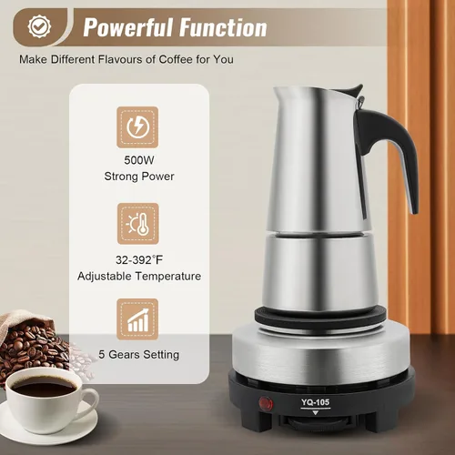 Miniatura 3 de Máquina de café, cafetera de acero inoxidable, cafetera de ajuste de temperatura de cinco velocidades (4 tazas (aproximadamente 6.8 fl oz/6.76 oz))