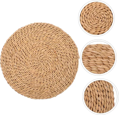 Miniatura 8 de LIFKOME 2 cojines de paja plana tatami Mat almohadas de suelo para adultos almohada circular almohada japonesa redonda individual cojín tejido paja