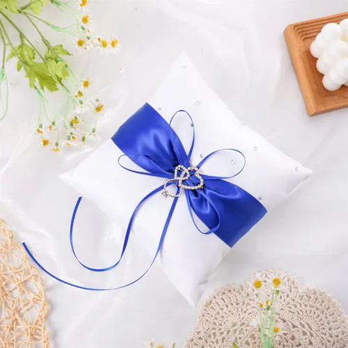 Miniatura 5 de QIRMIZI Almohada de anillo, cojín de perlas, soporte de anillo para playa, boda, ceremonia de boda, propuesta, azul, blanco, R04 (paquete de 1)
