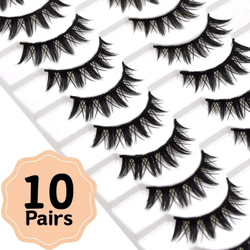 Miniatura 5 de 10 pares de pestañas postizas de anime de manga, pestañas sintéticas de ojo de gato, pestañas ligeras sin crueldad animal para maquillaje diario