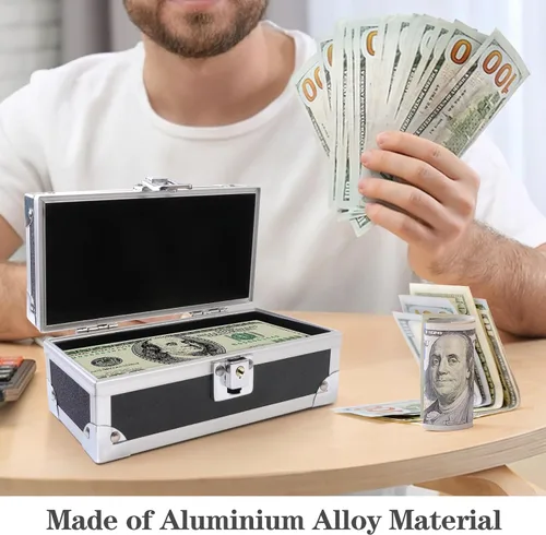 Miniatura 4 de Caja de efectivo con cerradura, caja de dinero de aluminio, almacenamiento de efectivo bloqueable con bandeja