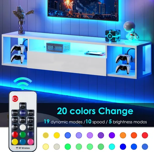 Miniatura 6 de sogesfurniture Soporte de TV de 39.3 pulgadas, centro de entretenimiento flotante con luces, consola multimedia moderna con almacenamiento, soporte