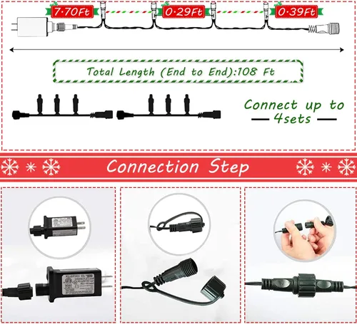 Miniatura 3 de Luces de Navidad para exteriores, 300 luces LED de 108 pies con 8 modos, enchufe de extremo a extremo, certificado UL, guirnalda de luces