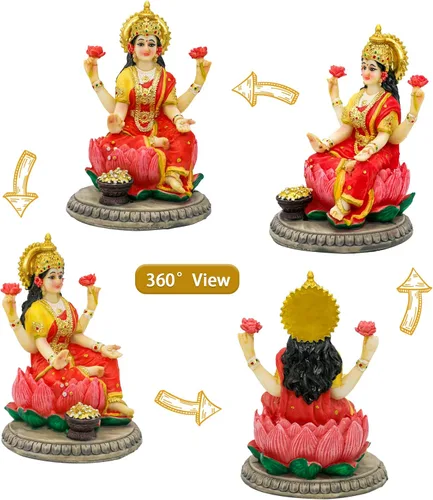 Miniatura 5 de alikiki Figura de estatua de la diosa india Lakshmi - Estatua de ídolos Lakshmi de 5.3 pulgadas de alto, estatua de Murti Laxmi, estatua de hogar