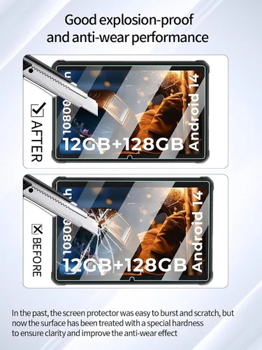 Miniatura 3 de Protector de pantalla para tableta HOTWAV R8 resistente Android de 14 a 10.1 pulgadas HD+ impermeable, UYRUREL antiarañazos, dureza 9H, sensible al