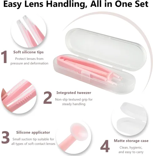Miniatura 2 de Juego de herramientas de aplicador y removedor de lentes de contacto colorido portátil - Kit de pinzas de punta suave con estuche para lentes duras