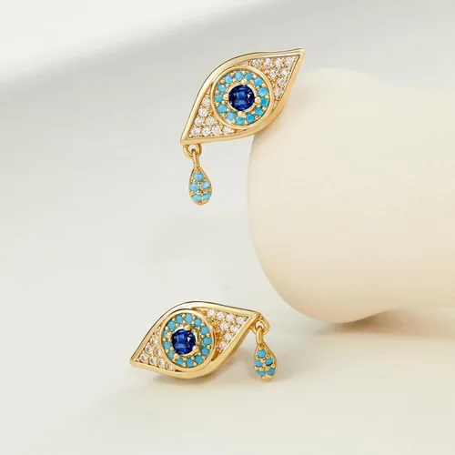 Miniatura 2 de Cicy Bell Womens Evil Eye 18k Gold Plated Earrings Cubic Zirconia Turquoise Stud Earrings for Gifts