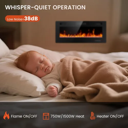 Miniatura 6 de Electactic Chimenea eléctrica de 42 pulgadas, chimenea eléctrica empotrada y montada en la pared con control remoto, calentador de chimenea