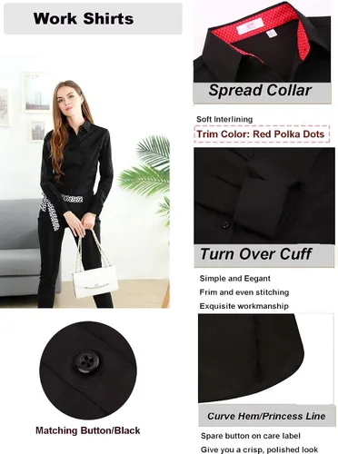 Miniatura 3 de Esabel.C Camisas de manga larga con botones para mujer, ajuste regular, algodón elástico