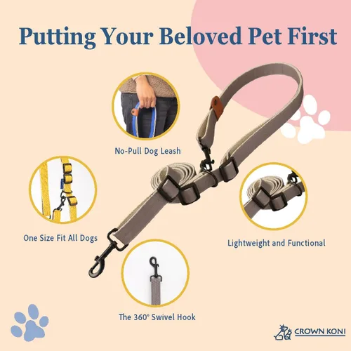 Miniatura 2 de Correa para perro – 0.591 in gris: 360° sin enredos, nailon fuerte resistente, retráctil y manos libres, diseño cruzado, correa de mano y cintura