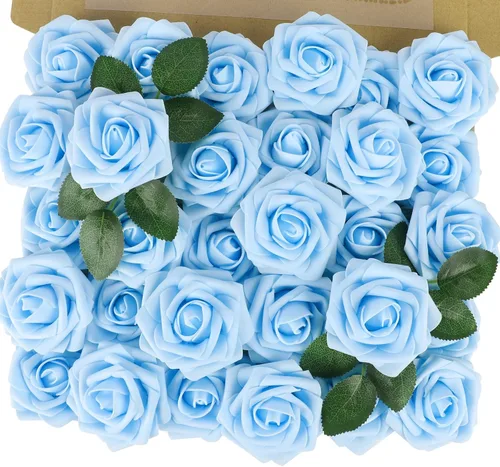 Miniatura 16 de MACTING 30 Rosas Artificiales Blancas Flores Falsas con Tallo Rosas de Espuma de Tacto Real para DIY Arreglos de Ramo de Boda Centros de Mesa White-1