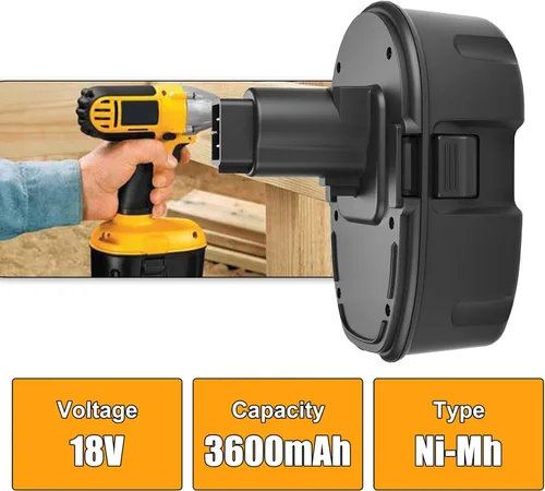 Miniatura 2 de Dosctt Paquete de 2 baterías de repuesto Ni-Mh DC9098 DC9098 DC9096 de 18 voltios compatibles con Dewalt batería de 18 V DW9096 DW9098 DW9099 DE9095