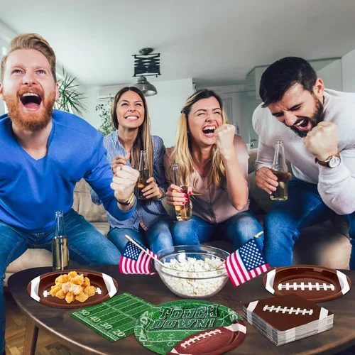 Miniatura 4 de Juego de suministros para fiesta de fútbol americano – 150 piezas de vajilla, las decoraciones incluyen platos, servilletas para el día del juego
