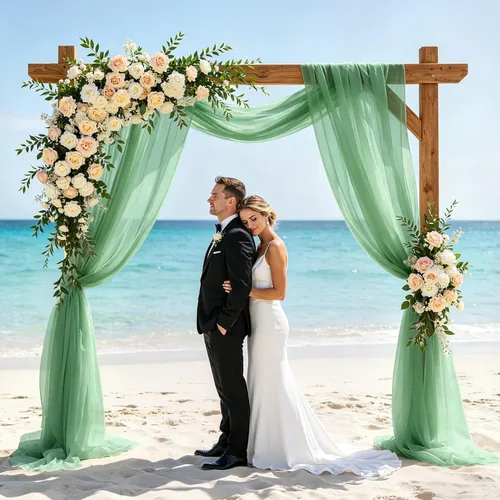 Miniatura 2 de FUHSY Tela drapeada para arco de boda, verde salvia, 20 pies, 2 paneles de tela de gasa, cortinas de techo para fiesta, cortinas de arco para boda