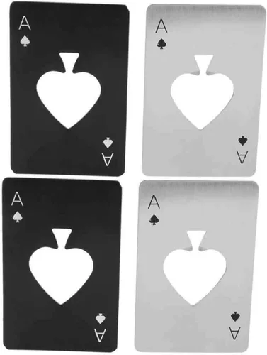 Miniatura 4 de Goood Poker - Abridor de botellas de cartas, paquete de 4 (2 negras y 2 plateadas), acero inoxidable, abrebotellas de cartas Ace, abridor