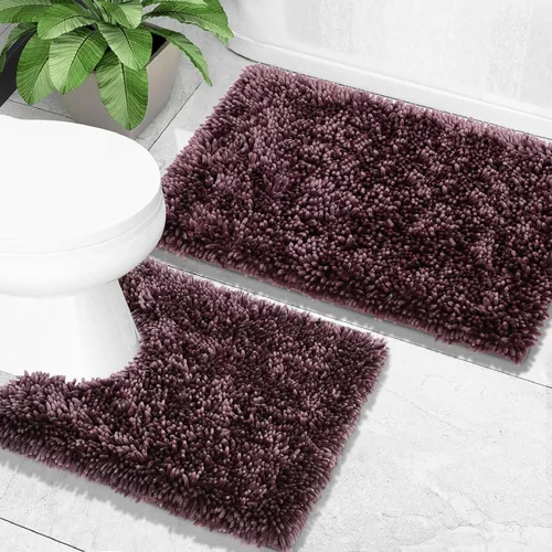 Miniatura 14 de Yimobra Juego de 2 alfombras de baño, alfombra de baño suave y absorbente y alfombra de inodoro en forma de U con respaldo antideslizante, alfombras