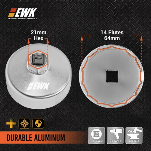 Miniatura 2 de EWK Llave de filtro de aceite de 64 mm 14 canales, herramienta de extracción de acero forjado para Toyota, Lexus, Honda, diseño sin muescas