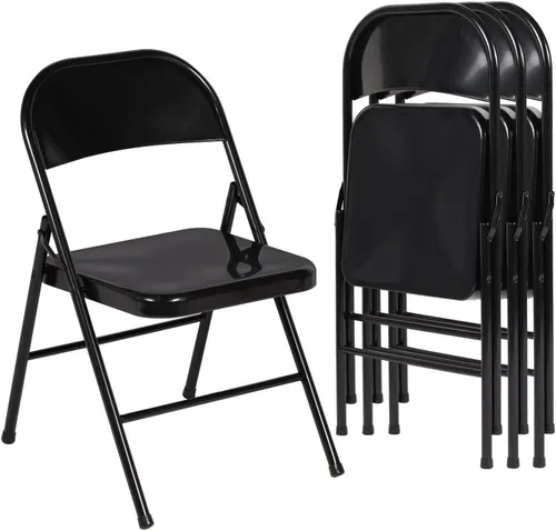 Miniatura 14 de VECELO Juego de 4 sillas plegables de metal, marco de acero con doble bisagra, fácil de plegar y apilar, para oficina, cocina, comedor, boda, patio