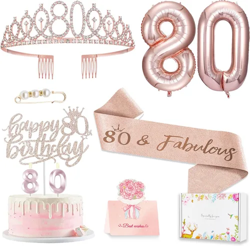Miniatura 36 de Decoraciones de cumpleaños número 20 para mujer, banda y corona de cumpleaños, decoración de pastel y velas, globos de números, regalos de 20