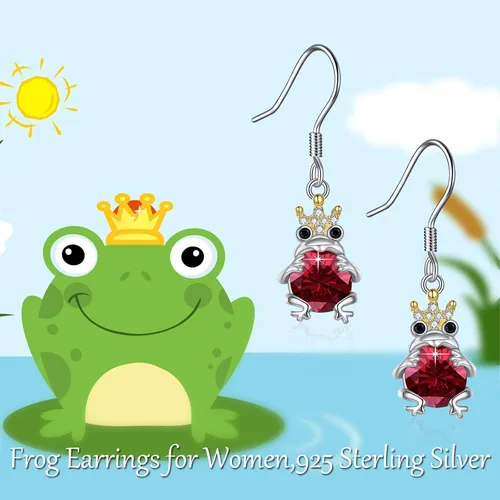 Miniatura 2 de POPKIMI Aretes de rana de plata esterlina S925 con diseño de rana, regalos de cumpleaños para hija, nieta, piedra natal de julio