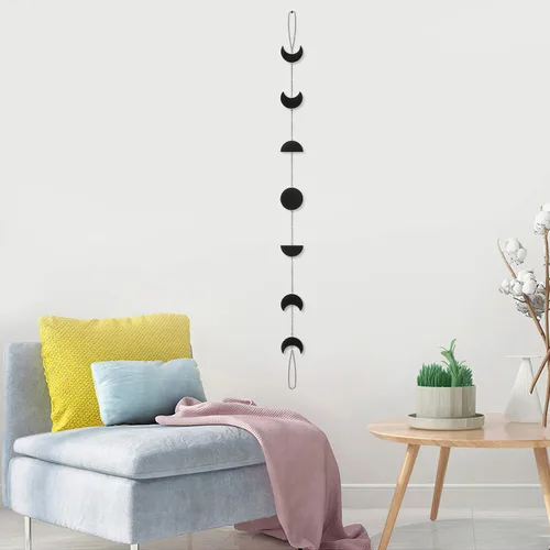 Miniatura 6 de Arte de pared de fase lunar – Fases lunares para colgar en la pared con cadenas de metal para dormitorio, oficina, guardería, ventana, adornos