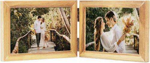 Miniatura 43 de Marcos de Fotos Dobles 4x4 con Bisagras Plegables en Negro para Colgar en la Pared o Poner en Mesa, Hechos de Madera de Pino con Vidrio Real P-44 *