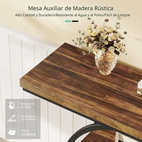 Miniatura 7 de Tribesigns Mesa de Consola de 41.3", Mesa Industrial de 4 Niveles para Sofá Mesa de Entrada con Base Circular, Mesas de Acento de Madera Estrechas